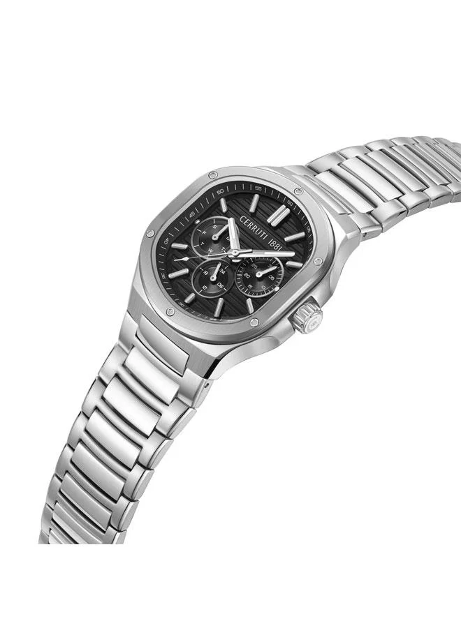 CERRUTI 1881 Trento Black Dial Stainless Steel Bracelet Multifunction Watch for Men, 40mm